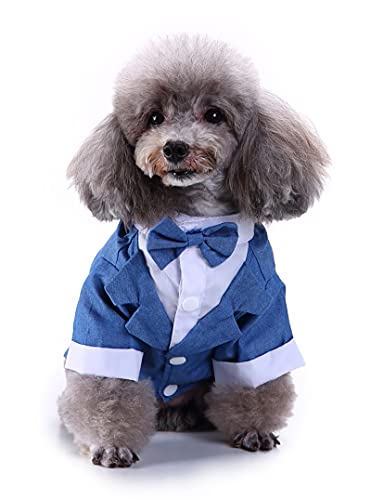 Schwarz, Weiß, Blau, Hunde-Shirts für Hochzeit, Welpen-Smoking, Hundekleidung, Tux, Anzug und Krawatte, blau, Größe XL von GabeFish