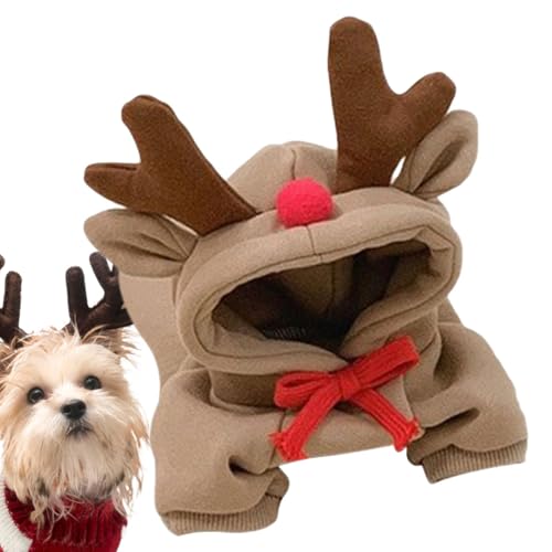 Gacqpli Hunde-Weihnachtsoutfit Rentier,Hundekleidung Rentier | Welpen-Kapuzenjacke mit Geweih-Mütze,Warmes Winteroverall-Outfit für kleine Hunde und Katzen, Sweatshirt für kaltes Wetter für die von Gacqpli