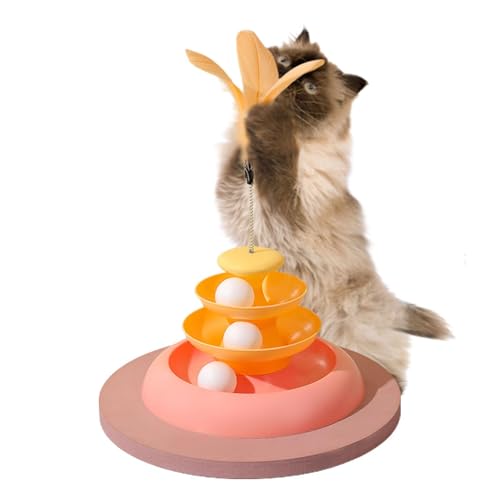 Gacqpli Katzenballspielzeug, Katzenteaser,Haustier -Teaser -Stick -Plattenspieler für Langeweile Relief - Kätzchen Toy Roller Ball Tower interaktiv zum Training, Verfolgungsjagd von Gacqpli