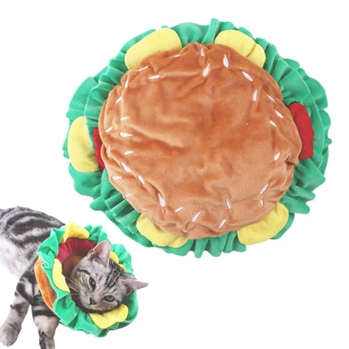 Gacqpli Katzenfutterhut, Katzen -Outfit -Hut | Weicher Hamburger Plüschkragen | Halloween Cosplay -Kopfbedeckung, einstellbare Kostüm -Requisite, Haustierzubehör zum Weihnachtstaggeburtstag von Gacqpli