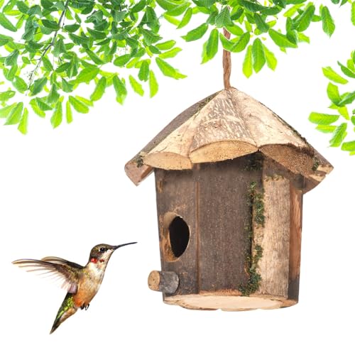 Kolibri-Haus für draußen, 16,3 cm, Mini-Vogelhaus, hängendes Kolibri-Schaukelnest, Haustierhütte für Zaunkönig, Finken, Kolibri, Blauvögel, Wildvögel, Natur von Gaderth