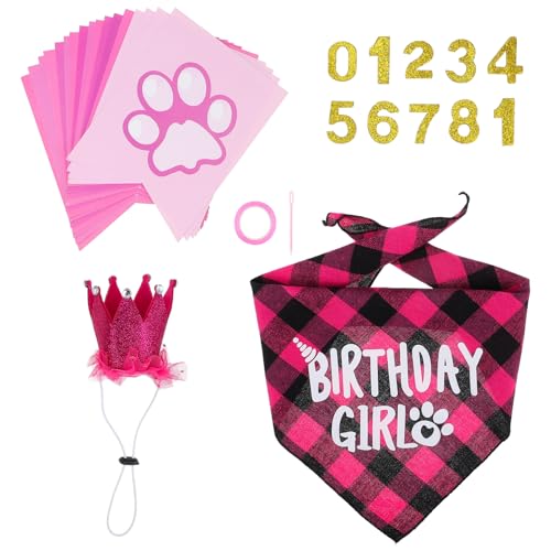 Gadpiparty Hundegeburtstagsfeier Lieferungen: Hund Geburtstagdekorationen Hund Geburtstag Bandana Set - Pink Hund Geburtstag Bandana Geburtstag Hut Hut Mit Zahlen Geburtstagdekor Für Hunde von Gadpiparty