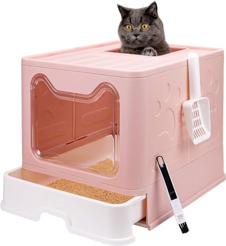 Gagee Faltbare Katzentoilette mit Deckel, geschlossenes Katzentöpfchen, oberer Eingang, spritzsichere Katzentoilette, leicht zu reinigen, Rosa von Gagee