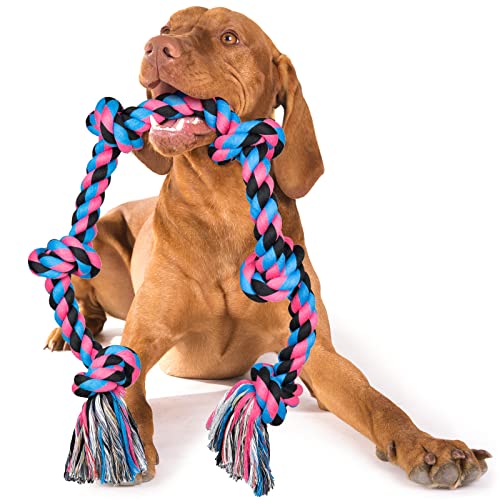 GaiusiKaisa Dog Rope Toy Extra große Hundespielzeug Seil für aggressive Kauer - 108cm, 6 Knoten, 100% nicht gefärbt unzerstörbar Baumwollseil für große und mittlere Rasse Hund Kauspielzeug Tug of War von GaiusiKaisa