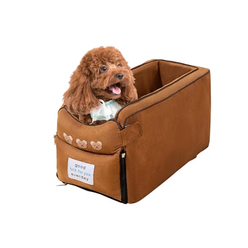 Galatée Haustier -Auto -Stubensitz, Mittelkonsolensitz Für Kleine Hunde Und Katzen, Kleine Hunde Armlehne Booster -Sitz Für Auto, Center Console Car Hundesitz Sitz Sitz Sitzsicherheit Leine(Braun) von Galatée