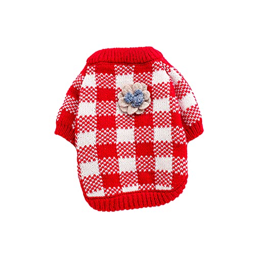 Galatée Haustier Pullover, Katze Hund Warm Pullover Pullover, Winter Warm Hund Katze Pullover Kleidung, Haustier Katzen Strickpullover Komfortable Haustiermantel（M, Rotes Plaid von Galatée