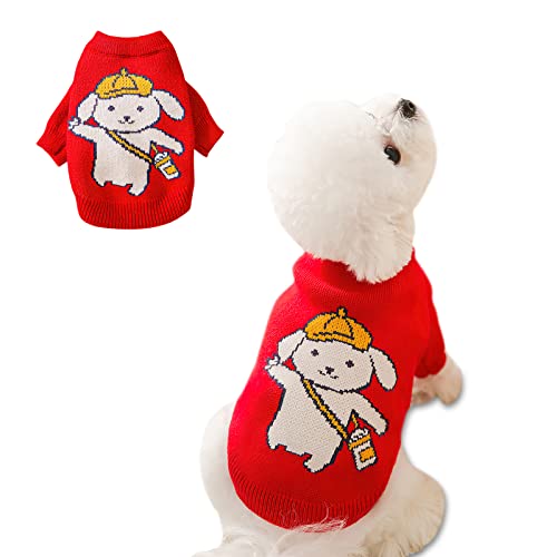 Galatée Haustier Pullover, Stricken Hundepullover, Katze Hund Warme Pullover Pullover, Warme Winter Hund Weste, Hund Katze Pullover Mantel Warme Kleidung(M, Rot) von Galatée