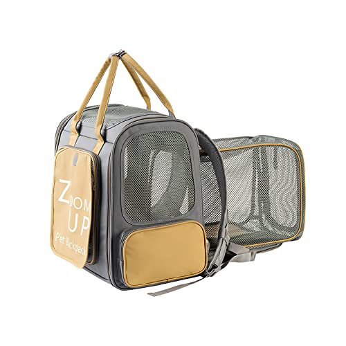 Galatée Haustier-Tragerucksack, Erweiterbarer Katzenrucksack, Tragbarer, Atmungsaktiver Rucksack Mit Mesh-Öffnung, Welpentragetasche, Ideal Zum Wandern, Reisen Im Freien(Hellgelb) von Galatée