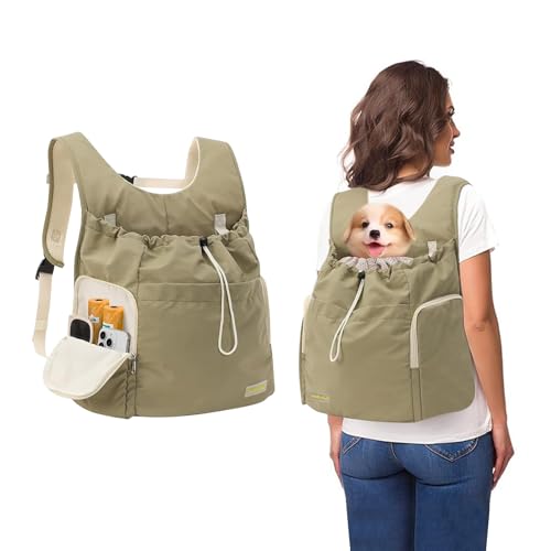 Galatée Hunde-Fronttrage-Rucksack, Verstellbare Haustier-Katzentruhe, Belüfteter Hundeträger Für Wandern, Camping Und Reisen, Belüfteter Hundereiserucksack Aus Netzgewebe(Armeegrün) von Galatée