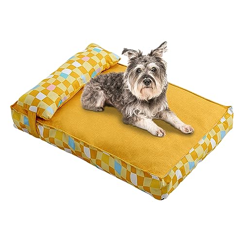 Galatée Hundebett, Hundeschlafsofa Mit Zusätzlicher Kopf- Und Nackenstütze, Weiches Und Bequemes Katzenbett, Hundematte Für Guten Halt, Haustierbett Für Kleine Mittelgroße Hunde(L, Gelb) von Galatée