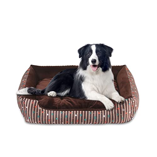 Galatée Hundebett, Warmes Weiches Bequemes Haustiersofa, Hochelastisches Schwamm-Hundesofa, Luxuriöses Katzenkissenbett, Katzenbett Mit Doppelseitigem Innenkissen(M, Braune Sterne) von Galatée