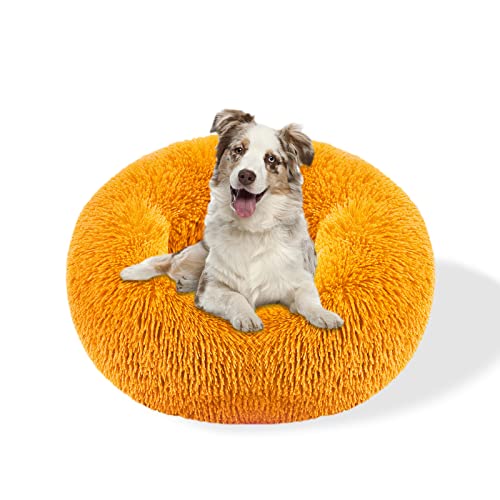 Galatée Hundebett, Warmes Weiches Rundes Plüsch-Hundebett, Waschbares Haustierbett Mit Rutschfestem Boden, Donut Cuddler Katzen Plüschnest(2XL, Gelb) von Galatée