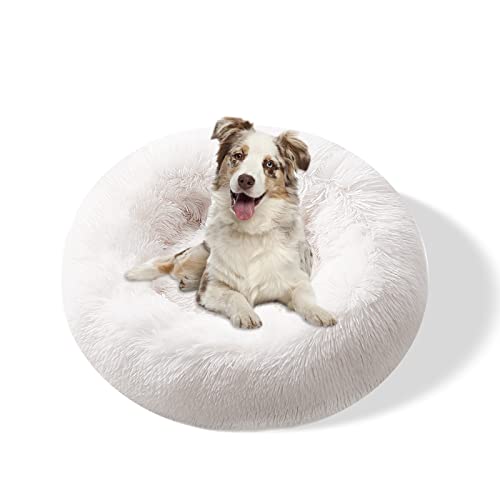 Galatée Hundebett, Warmes Weiches Rundes Plüsch-Hundebett, Waschbares Haustierbett Mit Rutschfestem Boden, Donut Cuddler Katzen Plüschnest(2XL, Weiß) von Galatée