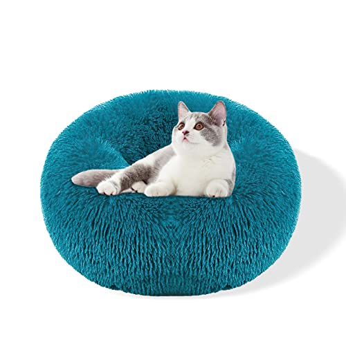 Galatée Hundebett, Warmes Weiches Rundes Plüsch-Hundebett, Waschbares Haustierbett Mit Rutschfestem Boden, Donut Cuddler Katzen Plüschnest(L, Blau) von Galatée