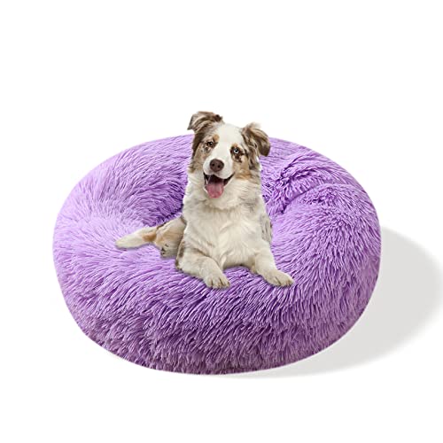 Galatée Hundebett, Warmes Weiches Rundes Plüsch-Hundebett, Waschbares Haustierbett Mit Rutschfestem Boden, Donut Cuddler Katzen Plüschnest(XL, Violett) von Galatée