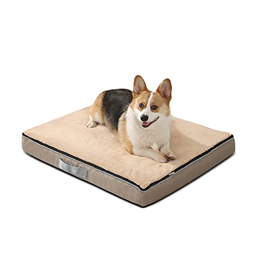 Galatée Hundebett, Waschbare Hundekistenmatratze, Warme Hundematte Mit Rutschfester Unterseite, Hundebett Mit Waschbarem, Abnehmbarem Bezug, Verbessert Den Schlaf, Schwamm Mit Hoher Dichte(L, Khaki) von Galatée