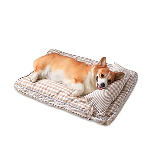 Galatée Hundesofa, Hundebett Mit Abnehmbarem, Waschbarem Bezug Und Rutschfestem Boden, Waschbares Haustiersofa, Memory-Schaum-Hundebett Mit Kissen(L, Khaki Gitter) von Galatée