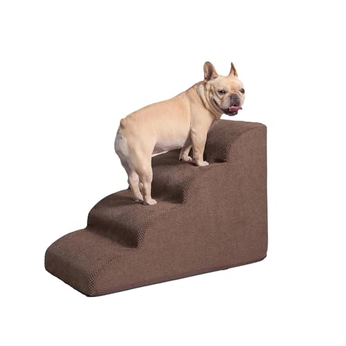 Galatée Hundetreppe, Haustiertreppenrampe Für Kleine Hunde, Hundetreppe Mit Abnehmbarem, Waschbarem Bezug, rutschfeste, Stabile Haustiertreppe Für Sofa, Bett und Auto(4-Schritte, Braun) von Galatée