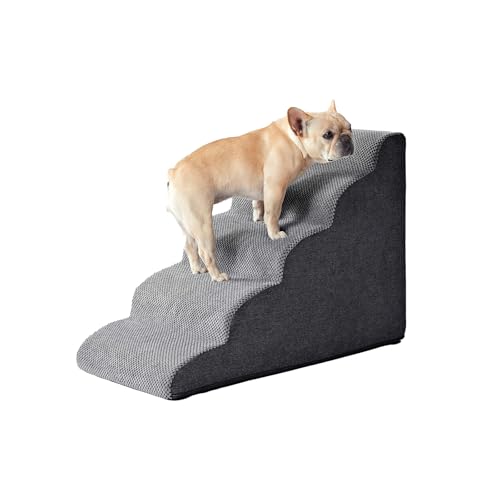 Galatée Hundetreppe, Haustiertreppenrampe Für Kleine Hunde, Hundetreppe Mit Abnehmbarem, Waschbarem Bezug, rutschfeste, Stabile Haustiertreppe Für Sofa, Bett und Auto(5-Schritte, Dunkelgrau) von Galatée