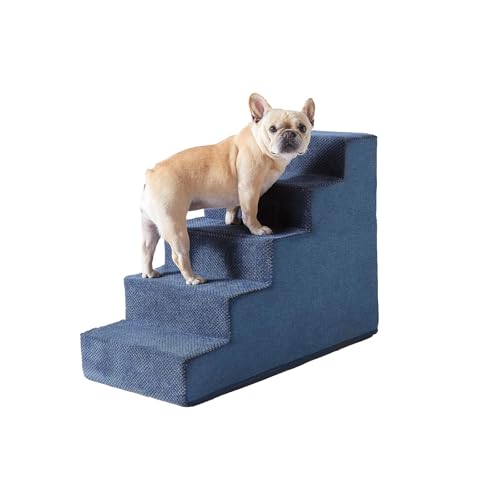 Galatée Hundetreppe, rutschfeste Hundestufen Für Hohes Bett, Haustiertreppe Für Kleine Hunde Und Katzen, Haustiertreppe Mit Abnehmbarem, Waschbarem Bezug, Hunderampe(Dunkelblau, 5-Schritt) von Galatée