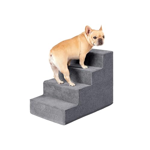 Galatée Hundetreppe, rutschfeste Hundestufen Für Hohes Bett, Haustiertreppe Für Kleine Hunde Und Katzen, Haustiertreppe Mit Abnehmbarem, Waschbarem Bezug, Hunderampe(Dunkelgrau, 4-Schritt) von Galatée