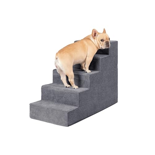 Galatée Hundetreppe, rutschfeste Hundestufen Für Hohes Bett, Haustiertreppe Für Kleine Hunde Und Katzen, Haustiertreppe Mit Abnehmbarem, Waschbarem Bezug, Hunderampe(Dunkelgrau, 5-Schritt) von Galatée