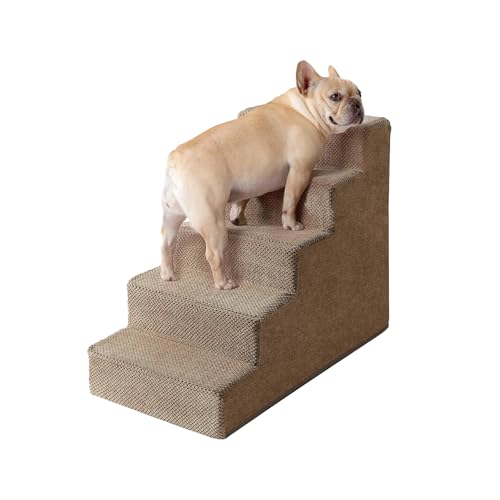 Galatée Hundetreppe, rutschfeste Hundestufen Für Hohes Bett, Haustiertreppe Für Kleine Hunde Und Katzen, Haustiertreppe Mit Abnehmbarem, Waschbarem Bezug, Hunderampe(Hellbraun, 5-Schritt) von Galatée