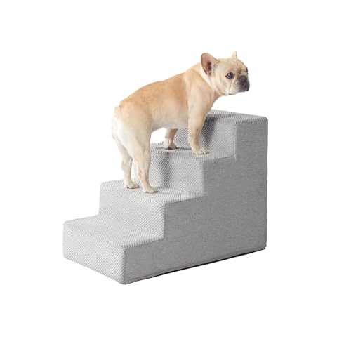 Galatée Hundetreppe, rutschfeste Hundestufen Für Hohes Bett, Haustiertreppe Für Kleine Hunde Und Katzen, Haustiertreppe Mit Abnehmbarem, Waschbarem Bezug, Hunderampe(Hellgrau, 4-Schritt) von Galatée