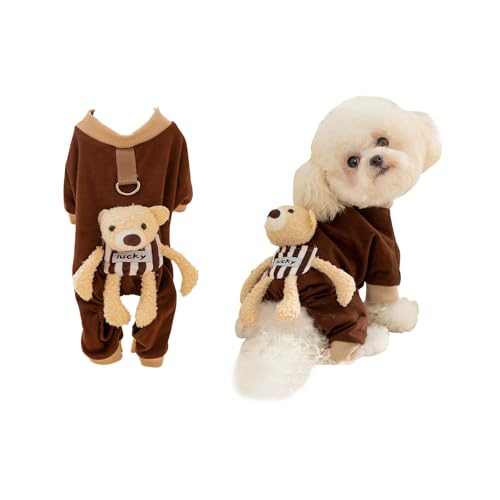 Galatée Jumpsuit Für Kleine Hunde, Hunde-Overalls Mit Thermofunktion, Süße Haustierkleidung Für Kleine Und Mittelgroße Hunde, Gemütliche Haustier-Bodys Für Kleine Hunde und Katzen(XS, Braun) von Galatée