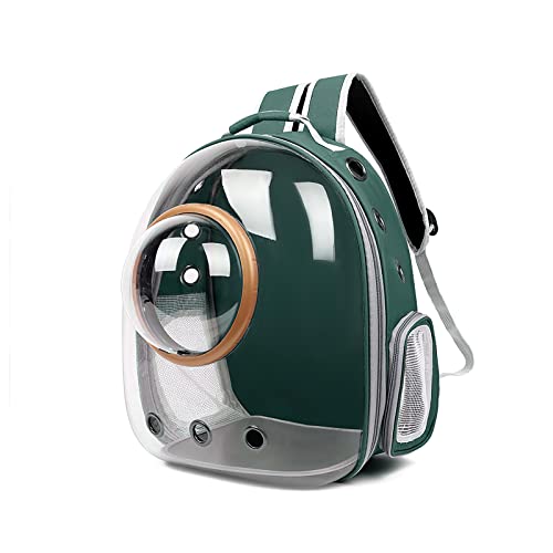 Galatée Katzen Rucksack Träger, Hund, Haustier Rucksack Blasen Rucksack, wasserdichte, Klare Haustier Kapseltasche Im Freien, Raumkapsel Haustier-Rucksack Belüften(Grün, Transparente Abdeckung) von Galatée