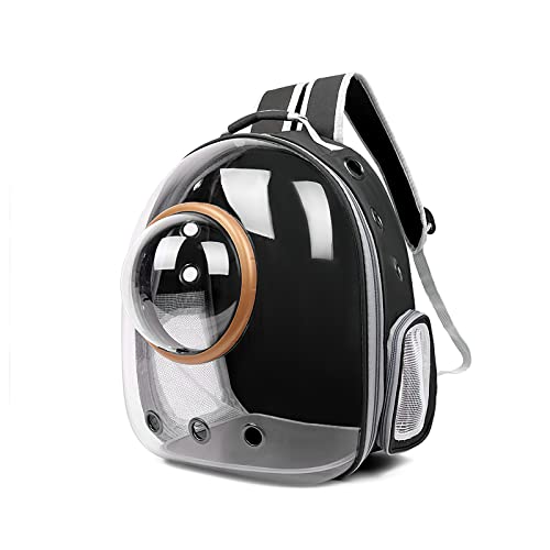 Galatée Katzen Rucksack Träger, Hund, Haustier Rucksack Blasen Rucksack, wasserdichte, Klare Haustier Kapseltasche Im Freien, Raumkapsel Haustier-Rucksack Belüften(Schwarz, Transparente Abdeckung) von Galatée