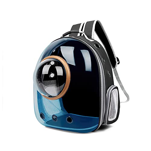 Galatée Katzen Rucksack Träger, Hund, Haustier Rucksack Blasen Rucksack, wasserdichte, Klare Haustier Kapseltasche Im Freien, Raumkapsel Haustier-Rucksack Belüften(Schwarz, Hellblaue Abdeckung) von Galatée