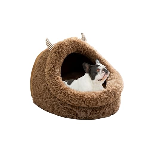 Galatée Katzenbett, Katzenbett Für Hauskatzen Mit Abnehmbarem, Waschbarem Kissen, Bequemes Haustierbett, rutschfeste Und Wasserabweisende Unterseite, Langlebiges, Flauschiges Hundebett(XL, Braun) von Galatée