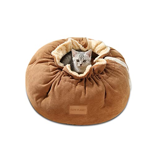 Galatée Katzenbett, Rundes Haustierbett Für Hunde Und Katzen, Katzenbett Katzenberuhigungsbetten, Warmes Bequemes Haustierbett, Katzenbettsofa Mit Rutschfester Unterseite(S, Braun) von Galatée