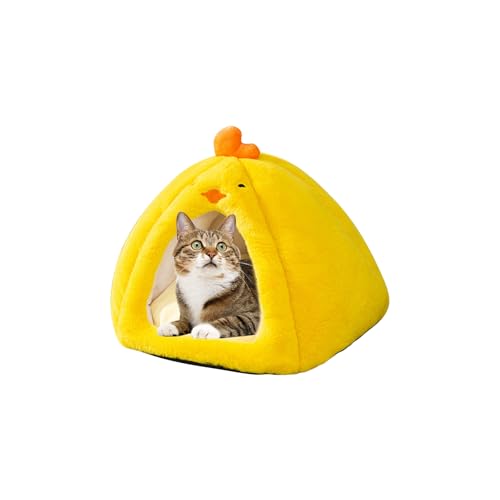 Galatée Katzenhöhlenbett, Warmes, Gemütliches Katzen-Iglu-Zelt, Weiches Plüsch-Katzenbett Mit Abnehmbarem, Waschbarem Kissen, Superweiches, Beruhigendes, Flauschiges Haustierbett(XL, Gelb) von Galatée