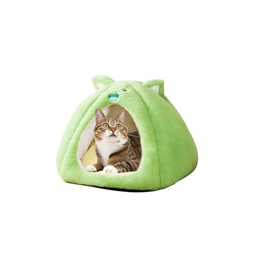 Galatée Katzenhöhlenbett, Warmes, Gemütliches Katzen-Iglu-Zelt, Weiches Plüsch-Katzenbett Mit Abnehmbarem, Waschbarem Kissen, Superweiches, Beruhigendes, Flauschiges Haustierbett(XL, Grün) von Galatée