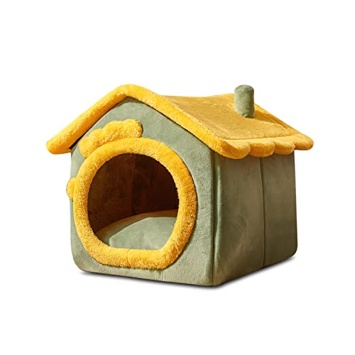 Galatée Katzenhöhlenbett, Waschbares Hundebett, Warmes Und Gemütliches Katzenhaus, Faltbar Bequemes Haustierkatze, Hundebett Mit Abnehmbarem Kissen(S, Grün) von Galatée