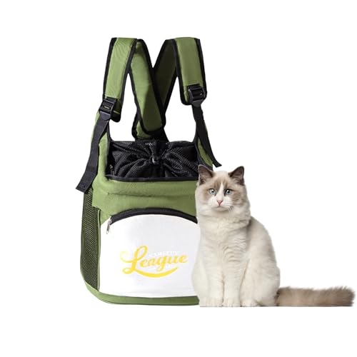 Galatée Katzenrucksack, Extra Belüfteter, Verstellbarer Brusttrage-Rucksack Für Haustierkatzen, Kleiner Hunderucksack Zum Wandern, Camping Und Reisen, Tragbarer Katzenrucksack(Grün) von Galatée