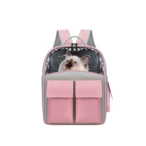 Galatée Katzenrucksack, Haustier-Rucksack Mit Atmungsaktivem Netzgewebe, Hunderucksack Mit Mehreren Taschen, Ideal Für Reisen, Wandern, Camping, Tragbarer Katzenrucksack(Rosa) von Galatée