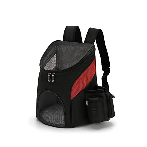 Galatée Katzenrucksack, Welpentragetasche Für Reisen, Camping, Wandern, Hundetragerucksack Mit Belüftetem Innensicherheitsgurt, Tragbarer Atmungsaktiver Haustierrucksack(S, Schwarz Rot) von Galatée