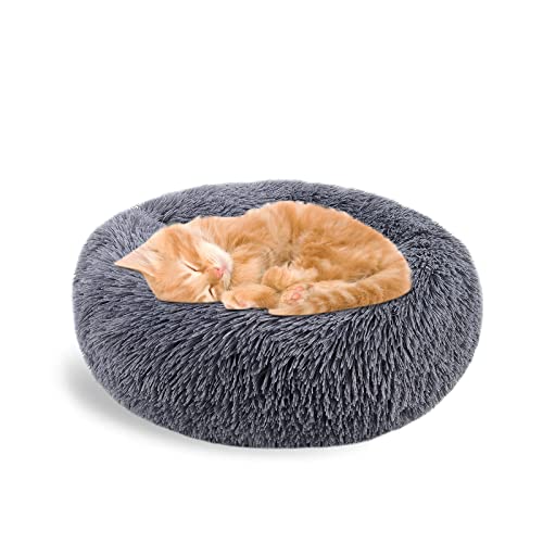 Galatée Plüsch Donut Haustierbett, Warmes Weiches Plüsch-Hundebett Mit Rutschfestem Boden, Luxuriöses Katzenkissenbett, Waschbares Rundes Haustierbett-Sofav(M, Dunkelgrau) von Galatée