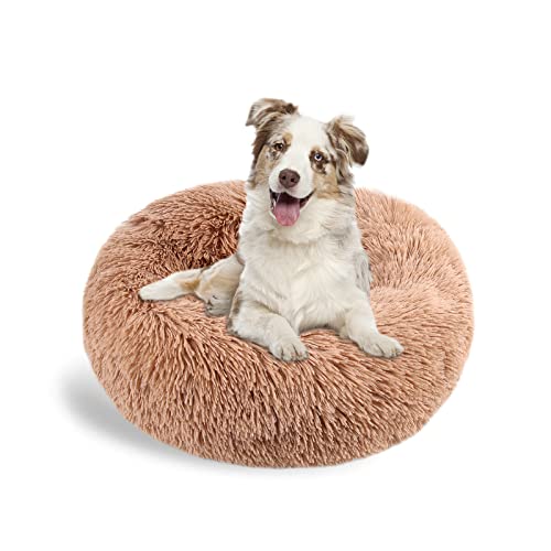 Galatée Plüsch Donut Haustierbett, Warmes Weiches Plüsch-Hundebett Mit Rutschfestem Boden, Luxuriöses Katzenkissenbett, Waschbares Rundes Haustierbett-Sofav(XL, Braun) von Galatée