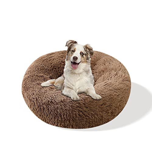 Galatée Rundes Hundebett, Warmes Weiches Plüsch-Hundebett Mit Rutschfestem Boden, Abnehmbares Und Waschbares Haustierbett, Donut Cuddler Katzen-Plüschnest(2XL, Hellbraun) von Galatée