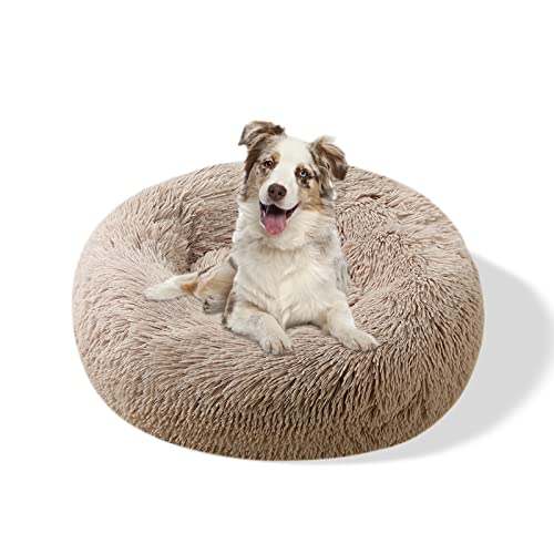 Galatée Rundes Hundebett, Warmes Weiches Plüsch-Hundebett Mit Rutschfestem Boden, Abnehmbares Und Waschbares Haustierbett, Donut Cuddler Katzen-Plüschnest(3XL, Khaki) von Galatée