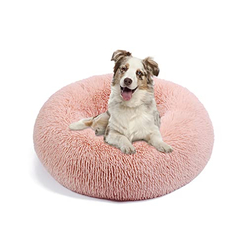 Galatée Rundes Hundebett, Warmes Weiches Plüsch-Hundebett Mit Rutschfestem Boden, Abnehmbares Und Waschbares Haustierbett, Donut Cuddler Katzen-Plüschnest(3XL, Rosa) von Galatée