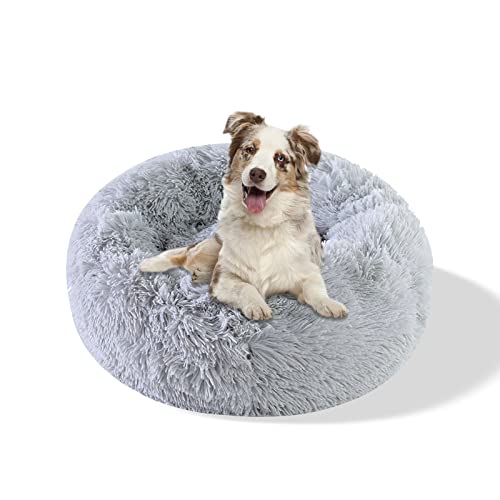 Galatée Rundes Hundebett, Warmes Weiches Plüsch-Hundebett Mit Rutschfestem Boden, Abnehmbares Und Waschbares Haustierbett, Donut Cuddler Katzen-Plüschnest(4XL, Hellgrau) von Galatée