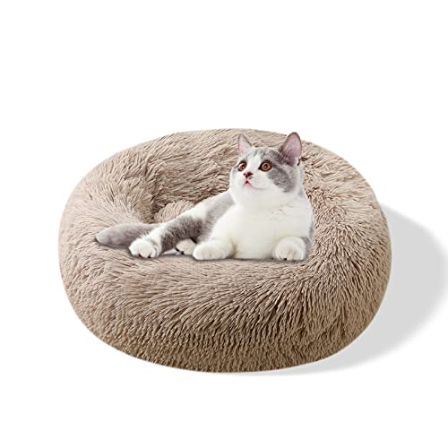 Galatée Rundes Hundebett, Warmes Weiches Plüsch-Hundebett Mit Rutschfestem Boden, Abnehmbares Und Waschbares Haustierbett, Donut Cuddler Katzen-Plüschnest(L, Khaki) von Galatée