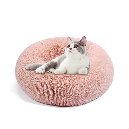 Galatée Rundes Hundebett, Warmes Weiches Plüsch-Hundebett Mit Rutschfestem Boden, Abnehmbares Und Waschbares Haustierbett, Donut Cuddler Katzen-Plüschnest(M, Rosa) von Galatée