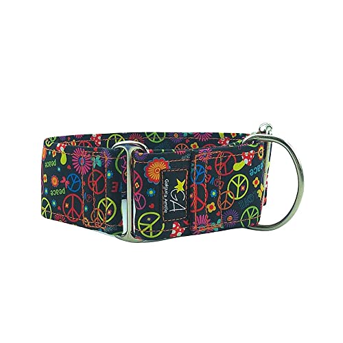 Galguita Amelie Martingale Hundehalsband, Peace and Love, 3 cm breit, Größe S (20-29 cm Umfang) von Galguita Amelie