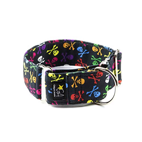 Galguita Amelie Hundehalsband, 4 cm breit, Größe M (30-39 cm), für Martingale-Hunde, Totenkopf von Galguita Amelie